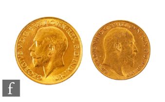 George V - A 1913 sovereign and a 1910 half sovereign. (2)