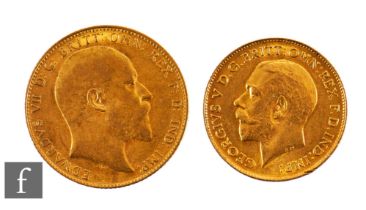 Edward VII - A 1909 sovereign and a 1912 half sovereign, reverse St George & Dragon. (2)