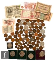 Victoria to Elizabeth - An 1891 crown, various nickel crowns, banknotes and copper coinage. (qty)