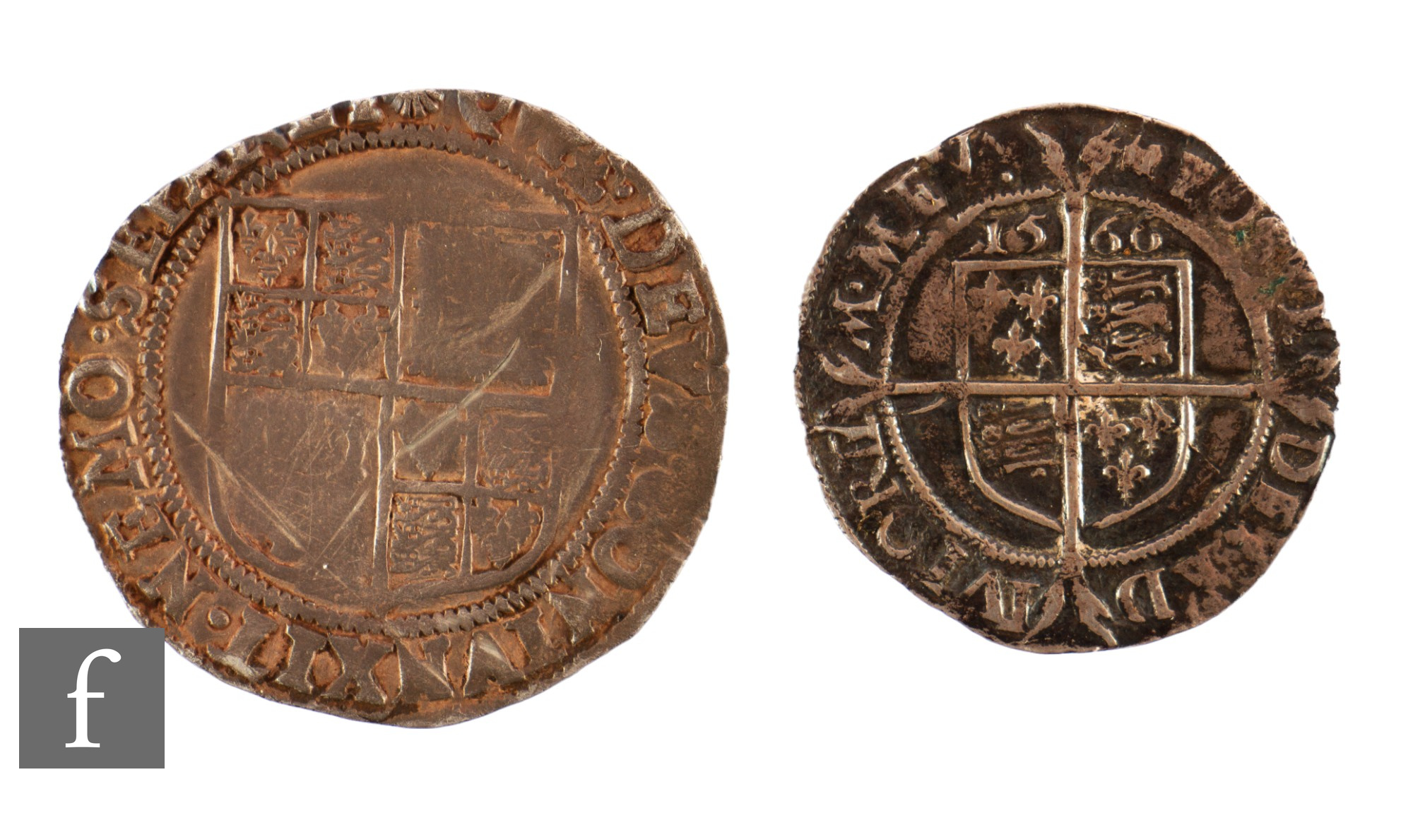 Elizabeth I to James I - An Elizabeth I 1566 sixpence and a James I shilling. (2) - Image 2 of 2
