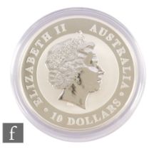 Elizabeth II - An Australia 2014 ten dollars, ten ounces, .999 silver coin, Koala, no certificate.