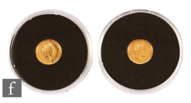 Elizabeth II - Two Gibraltar 2018 gold quarter sovereigns, St George and The Dragon, no