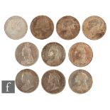 George III to George V - Ten crowns, 1819, 1826, 1844, 1845, 1890, 1891, 1892, 1893, 1899 and