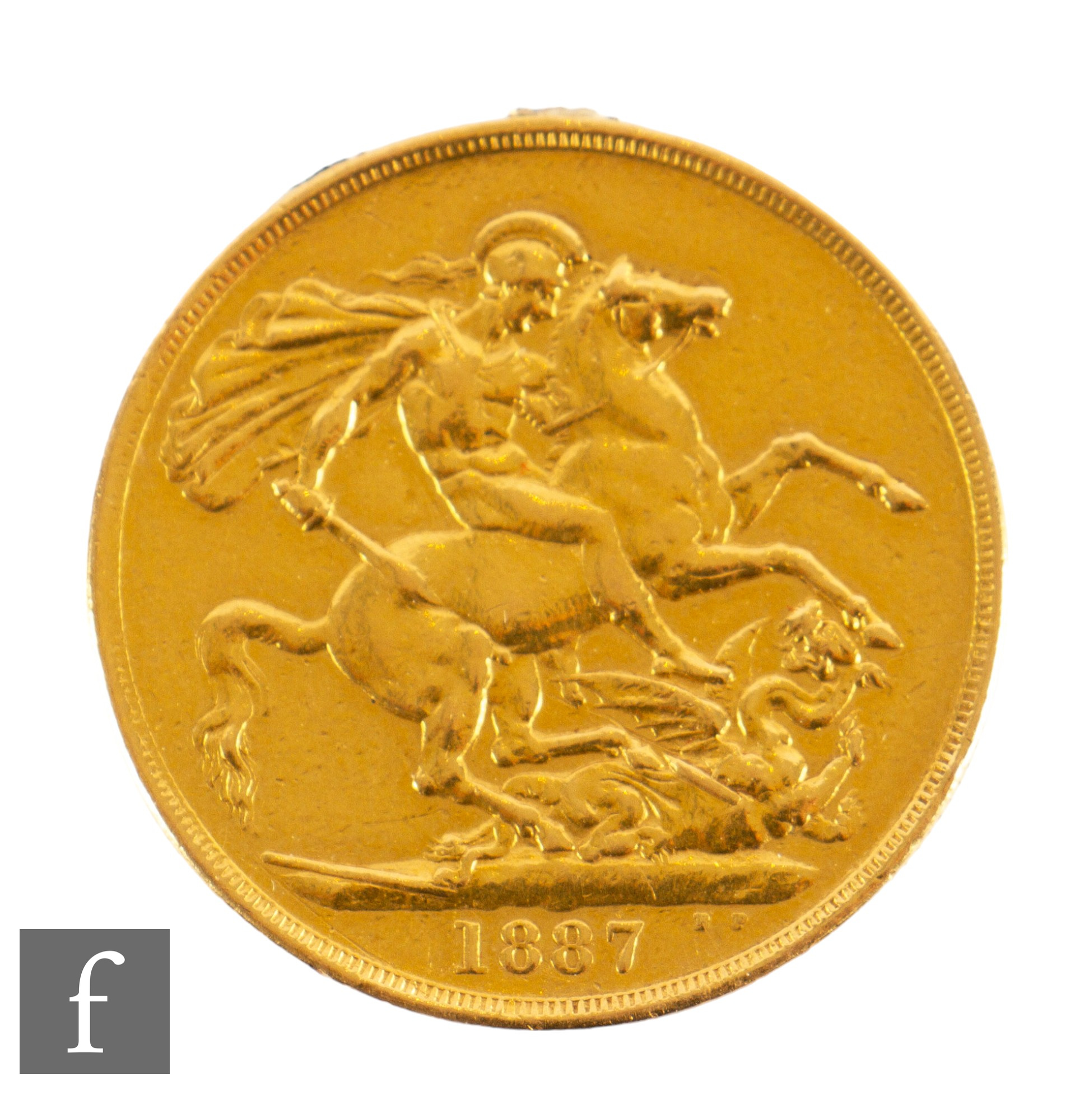 Victoria - An 1887 gold two pounds, reverse St George & Dragon, previously mounted, weight 15.9g - Image 2 of 2