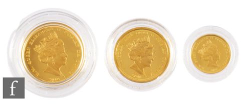 Elizabeth II - A Tristan da Cunha three gold coin set, sovereign, half sovereign and quarter