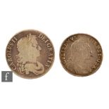 Charles II to William III - A 1672 crown and a 1698 half crown. (2)