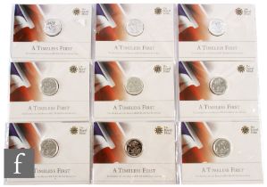 Elizabeth II - Nine Royal Mint 2013 silver twenty pound coins, ‘A Timeless Start’, each mounted on