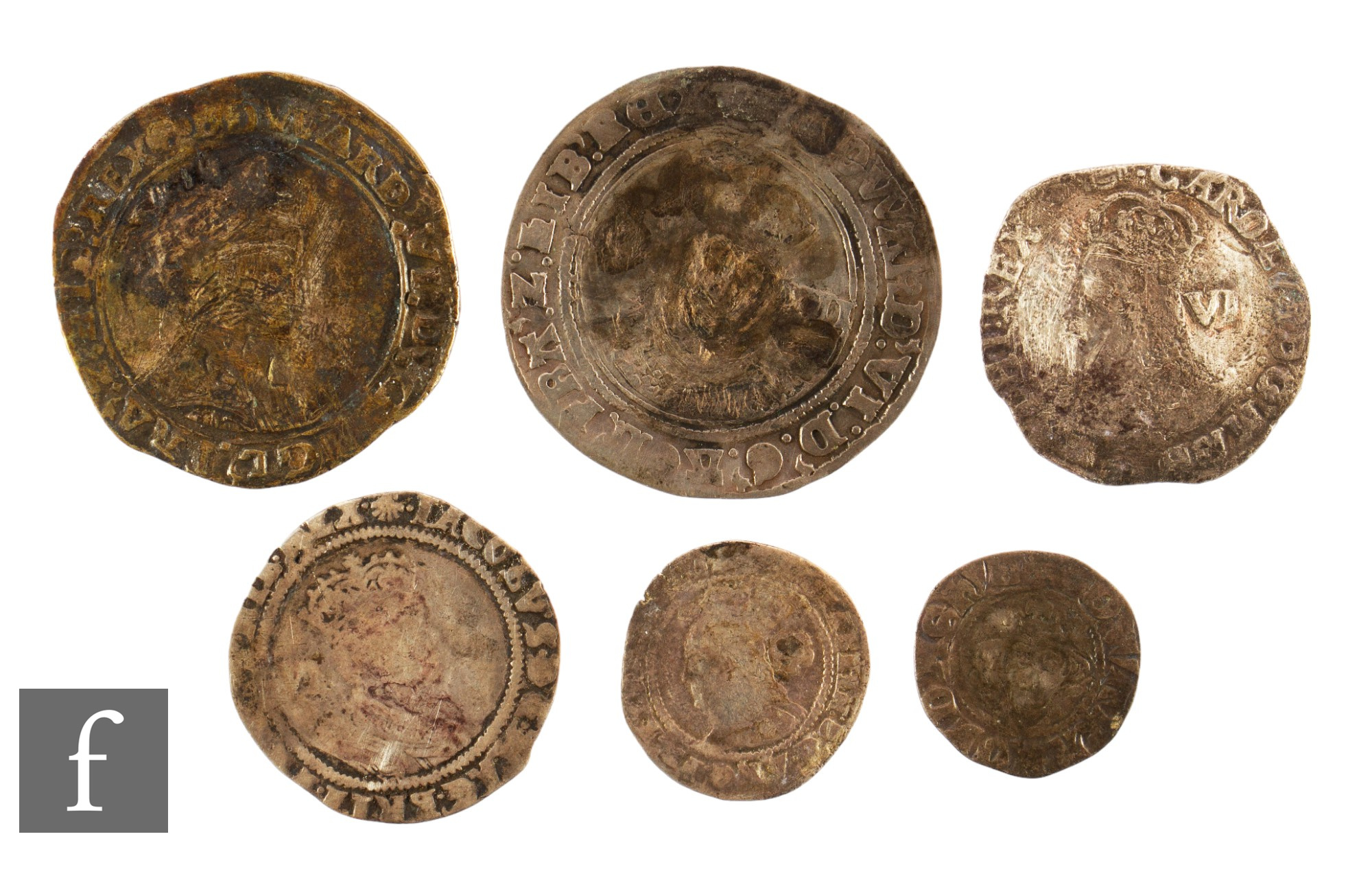 Edward I to Elizabeth I - Various hammered coinage, penny, sixpence, shilling etc. (6)