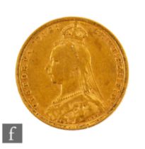 Victoria - An 1892 sovereign, Jubilee head, reverse St George & Dragon.