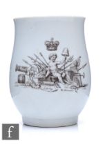 An 18th Century Worcester tankard circa 1759-1760, of footed bell form with ribbed loop handle,