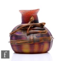 A 20th Century Anca Podaru for AMA Romanian copper overlay glass vase, of squat ovoid form with