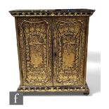 A 19th Century Chinese lacquer table cabinet fitted with four long two short floral decorated