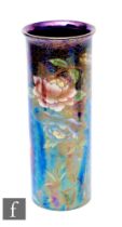 An early 20th Century Maling Ware vase of cylindrical sleeve form with everted rim, decorated in the