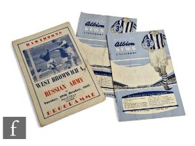 A West Bromwich Albion v Russian Army football programme, Tuesday 29th October 1957, and two WBA