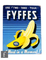 A small early cardboard advertising sign for 'FYFFES' bananas, 'A meal in a moment', 29.5cm x 23cm.