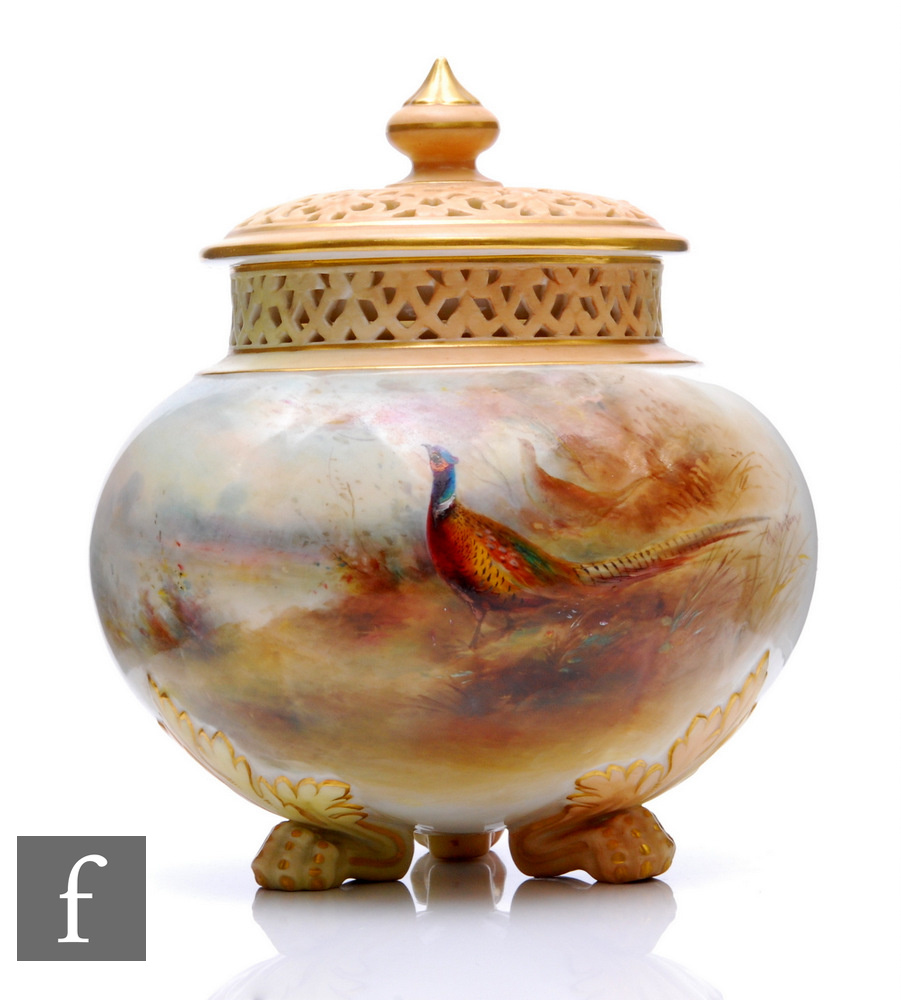 An early 20th Century Royal Worcester pomander and cover, Graingers shape 293, of footed