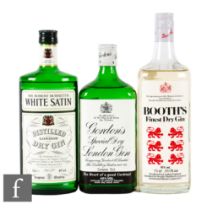 A collection of gins, to include a 75cl bottle of Gordon's, 1970s bottling, a 75cl bottle of Booth's