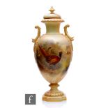 A large early 20th Century Graingers Worcester pedestal vase and cover, shape number 648, of