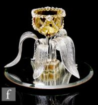 A Victorian glass epergne, comprising central flower holder of ovoid form with applied clear crystal