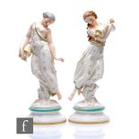 A pair of Royal Worcester companion figures titled Evening Dew and Morning Dew circa 1870, each