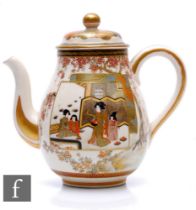 A Japanese Meiji period (1868-1912) satsuma teapot, of pear form, decorated with bijin before