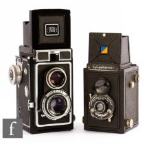 Two TLR cameras, to include Ikoflex with f75mm and 1:3.5 tessar lens, and a Voigtlander