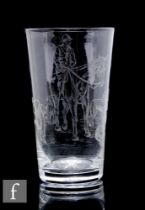 An early 20th Century Stourbridge clear crystal high ball tumbler glass, diamond point engraved with