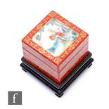 A Chinese Late Qing Dynasty porcelain cosmetics box, the square section box with removable cover and