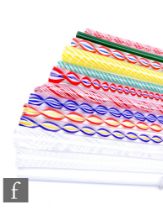 An assorted collection of Peter McDougall sample canes, to include latticinio, spiral ribbon and