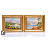 A pair of 19th Century porcelain plaques of rectangular section, each hand enamelled with a scenic