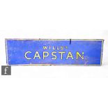 An aluminium sign for 'Will's Capstan', white on a pale blue background, 43cm x 152cm.