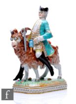 A 20th Century Dresden porcelain figure titled Count Bruhls Tailor, featuring a portly gentleman