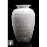 A later 20th Century Bitossi vase made for Pier 1, the shouldered ovoid body decorated with bands of