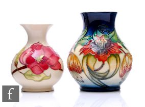 A later 20th Century Moorcroft Pottery vase of shouldered ovoid form with drawn collar neck,