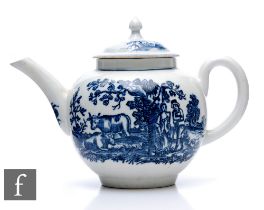 An 18th Century English porcelain teapot, possibly Pennington Liverpool, the footed spherical form