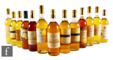 A collection of thirteen various French dessert wines, including Bordeux Moelleux 1996, Andre J'