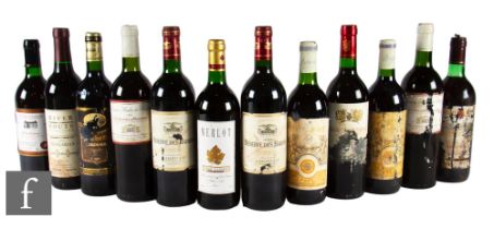 Twelve bottles of French and Hungarian red wines, to include Merlot, Bergerac and Bordeaux. (12)