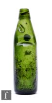 A Codd bottle, dark green, by P A Green, Queen Street, West Bromwich.
