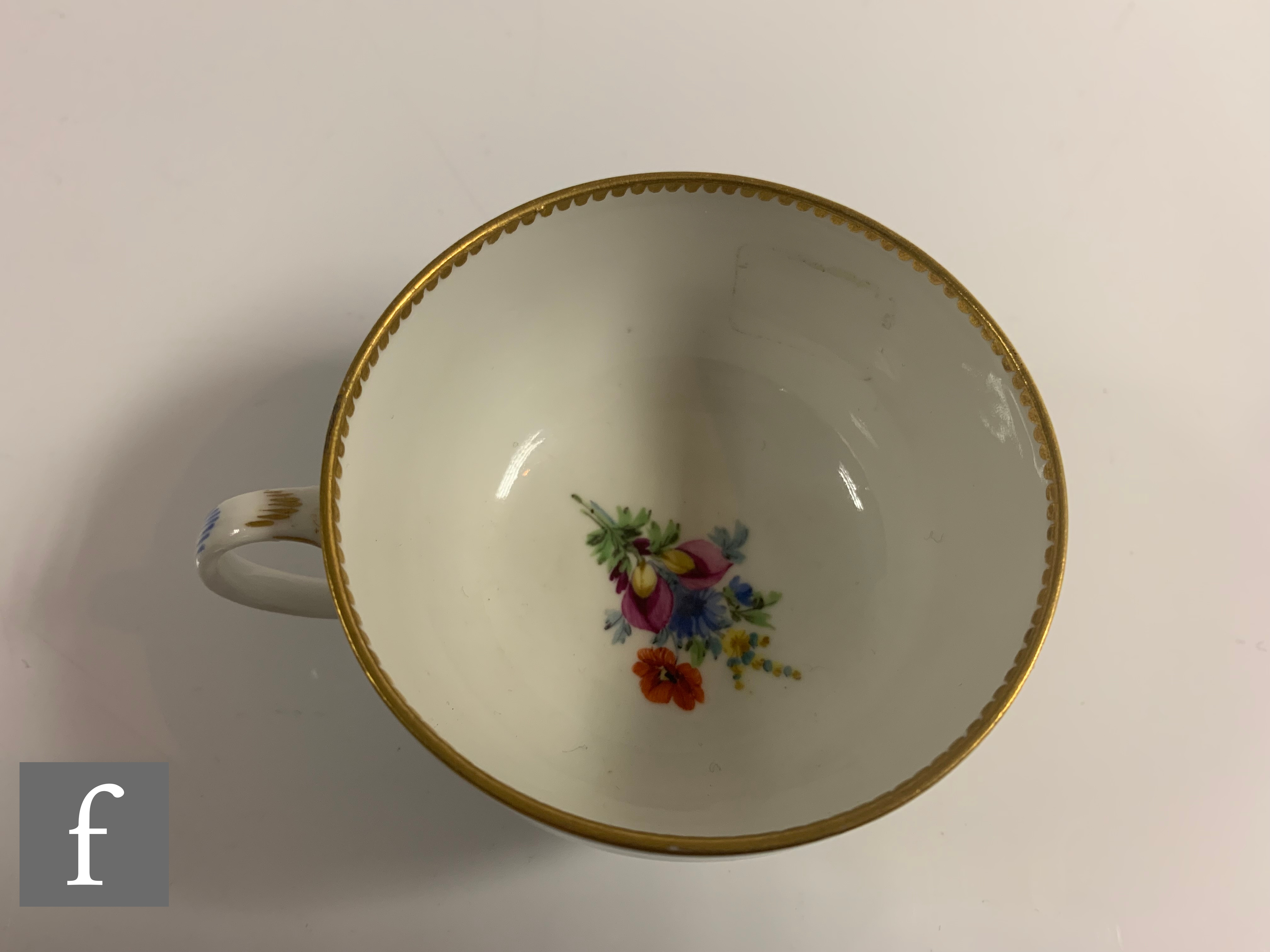 A late 18th Century Meissen porcelain tea cup and saucer, the circular cup with loop handle, hand - Image 4 of 4