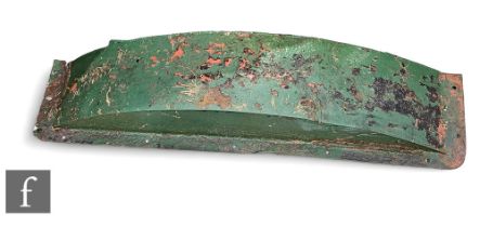 A 19th Century or later green painted arch steam locomotive wheel guard, length 130cm.