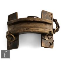 A 19th Century donkey/mule yoke or load carrier, brass ring and leather strap attachment, width