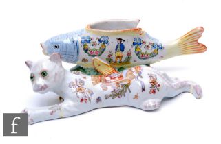 A late 19th Century French faience ware wall pocket in the form of a cat by Les Sables D'Olonne,