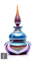 A contemporary Richard P. Golding scent bottle, of double gourd form, decorated with iridescent