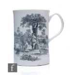 A large 18th Century Worcester mug, circa 1760-65, the straight sided body with ribbed loop