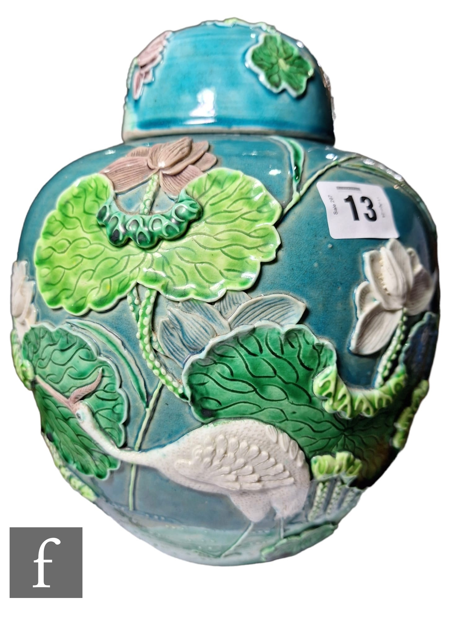 A Chinese late Qing Dynasty relief moulded jar and cover, in the style of Wang Bing Rong, - Image 4 of 7