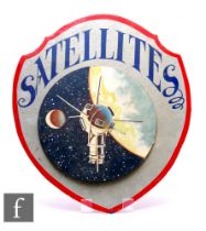 A 1950s painted sign, 'Satellites' within shield frame, 50cm x 43cm.