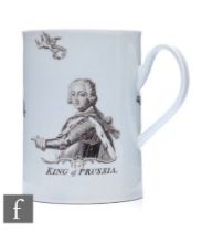 An 18th Century Worcester porcelain tankard circa 1757, the straight sided body with ribbed loop