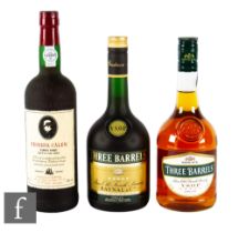 A collection of spirits, to include two bottles of Raynal & Cie Three Barrels brandy, and a bottle