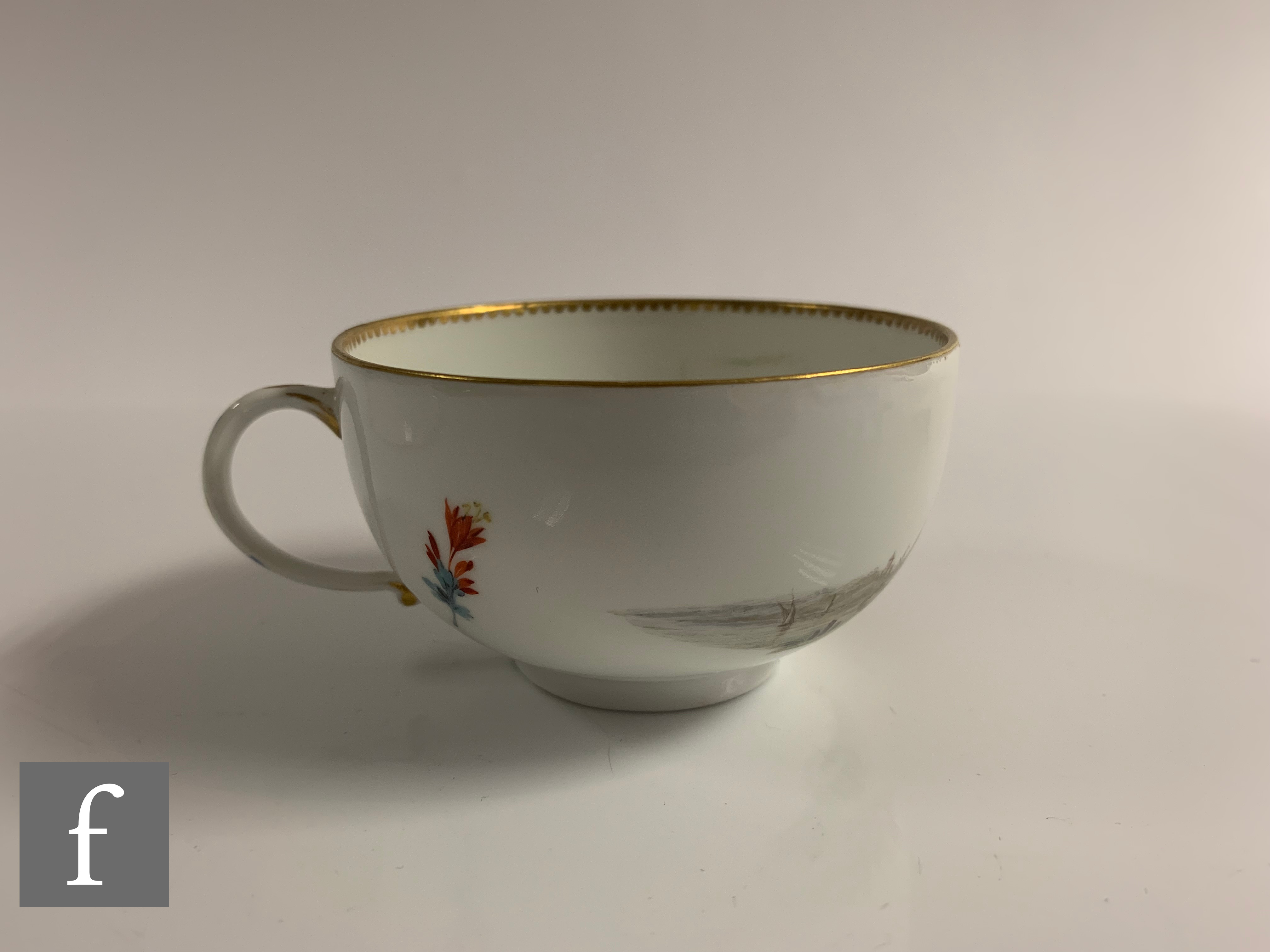 A late 18th Century Meissen porcelain tea cup and saucer, the circular cup with loop handle, hand - Image 3 of 4