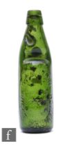 A Codd bottle, dark green, by P A Green, Queen Street, West Bromwich.